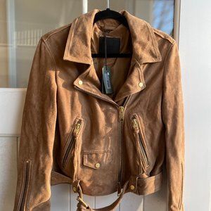 NWT All Saints Suede Light Brown Moto Jacket Size S